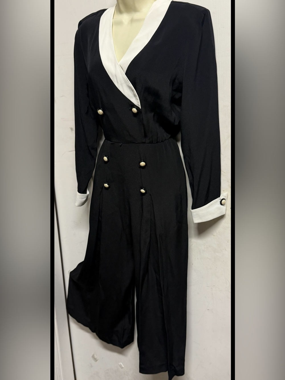 Vintage Black & White Double-Breasted Jumpsuit L
